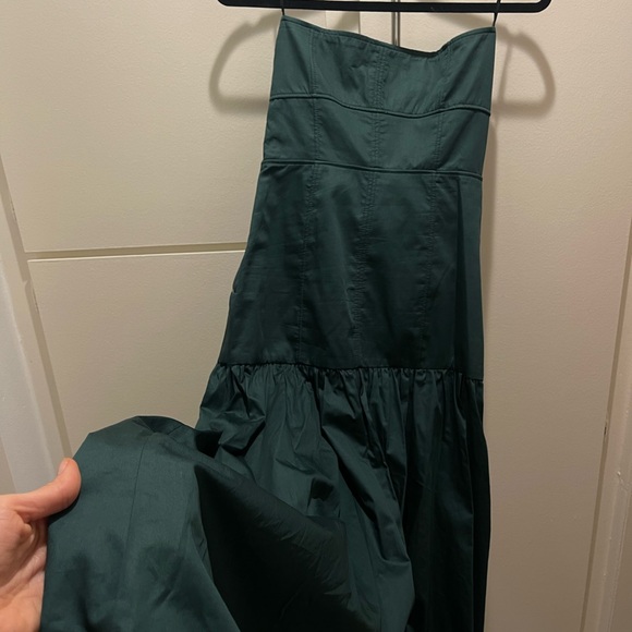 ZARA TOPSTITCHED MIDI DRESS emerald dress with top stitching, strapless bustier - Picture 14 of 16
